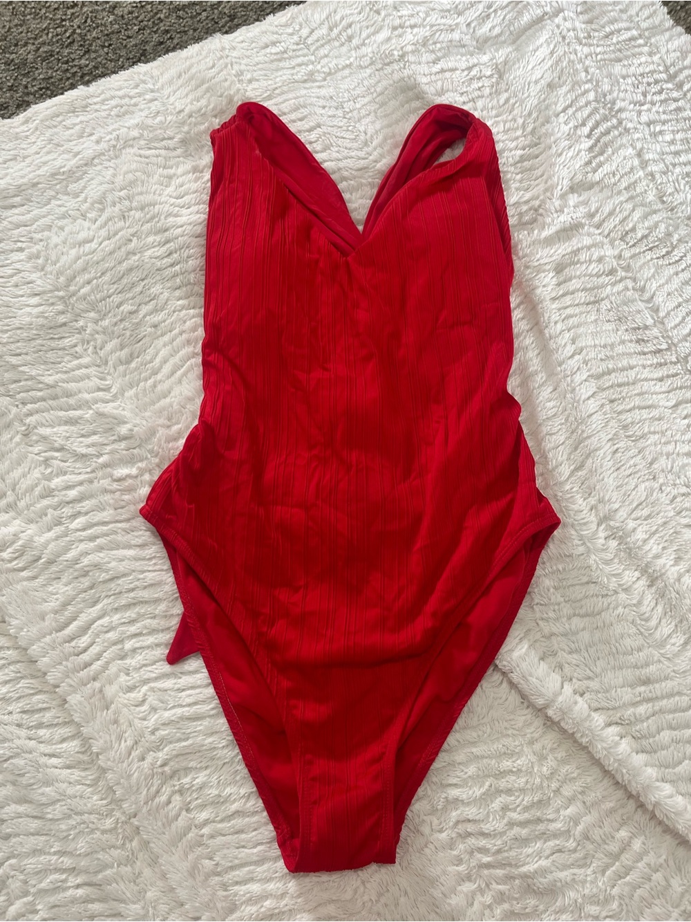 Vibrant Red Ribbed One-Piece Bodysuit